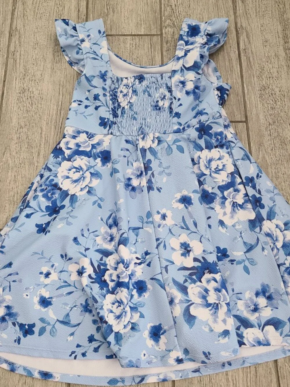 Poppies and Roses Girls Floral Flutter Sleeve Dress Blue Size Small